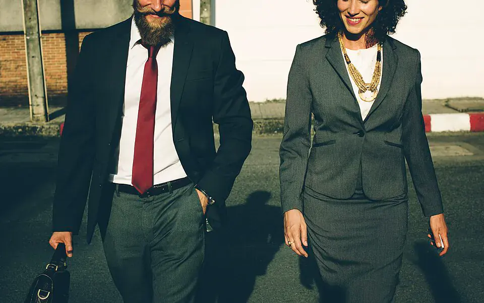 Professionals moving through a business setting